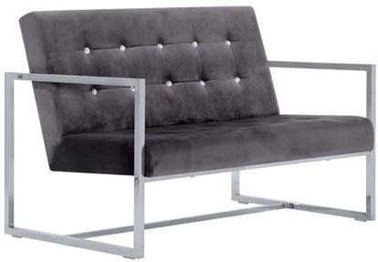 vidaXL Tweezitsbank met armleuningen chroom en fluweel donkergrijs