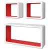 VIDAXL Wandplanken kubus MDF zwevend opbergruimte boeken/dvd 3 st wit rood online kopen