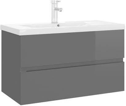 vidaXL Wastafelkast met ingebouwde wastafel spaanplaat hoogglans grijs