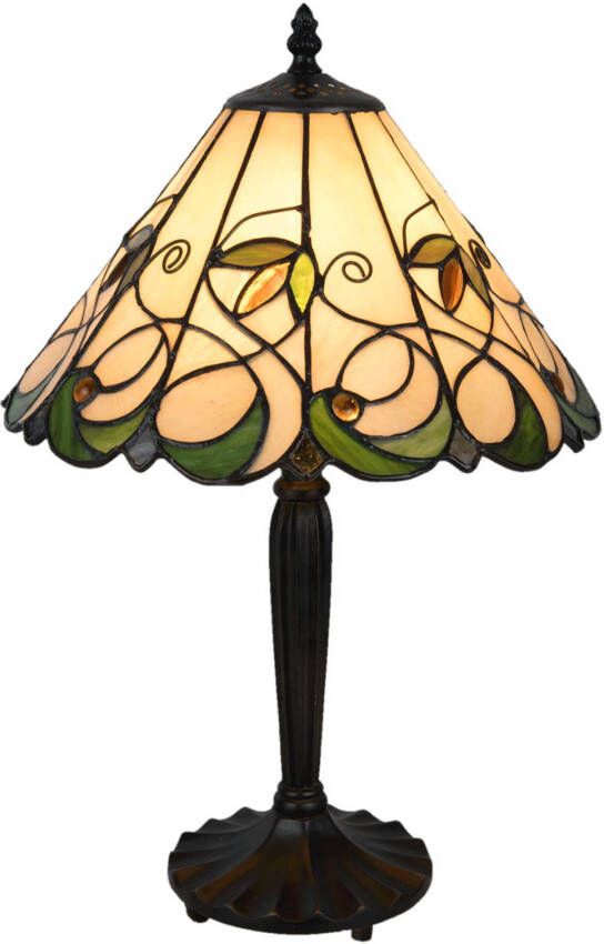 Clayre&Eef Tafellamp 5207 in Tiffany stijl, crè, me groen