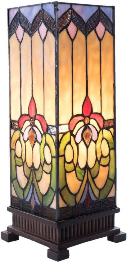Clayre&Eef Tafellamp 5907, gekleurd glas in Tiffany stijl