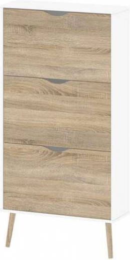 Leen Bakker Schoenenkast Delta wit/eikenhout 138, 8x70, 2x23, 9 cm