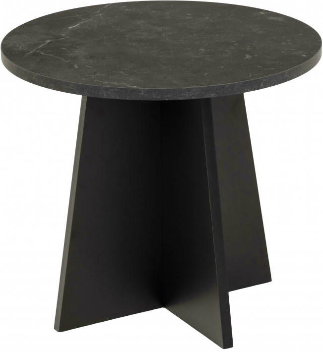 Hioshop Axita Salontafel Hoektafel Diameter 50 Cm Zwart Marmerprint, Zwart.