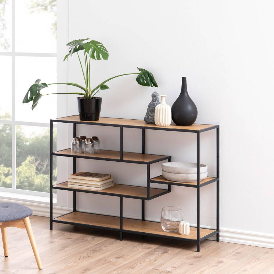 MOOS Seaford Bookcase, 3 Shelves Wild Oak 3, Metal H7