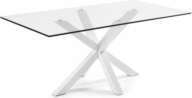 Kave Home Argo glazen tafel en stalen poten met witte afwerking 200