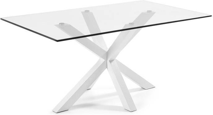 Kave Home glazen eettafel 'Argo' met wit onderstel, 160 x 90cm