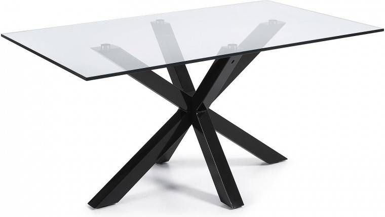 Kave Home Glazen eettafel 'Argo' met zwart onderstel, 160 x 90cm