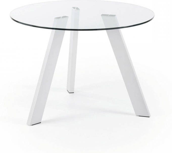 Kave Home Carib ronde glazen tafel en stalen poten met witte