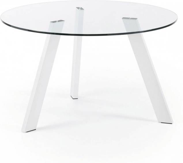 Kave Home Carib ronde glazen tafel en stalen poten met witte
