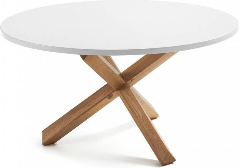 Super Kave Home Ronde Eettafel 'Lotus' wit MDF met eiken kruispoot HN-69