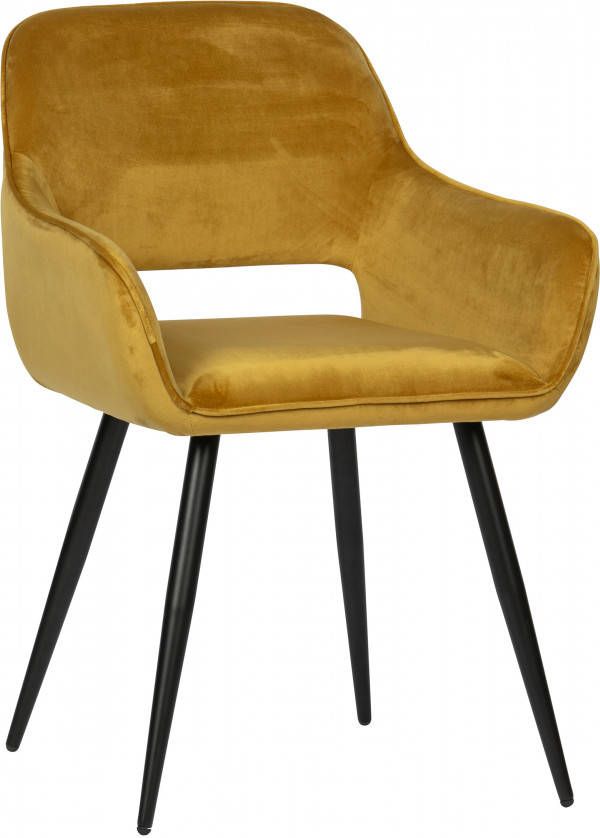 WOOOD Eetkamerstoel Jelle geel velvet set van 2