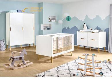 Pinolino ® Complete babykamerset Edge extra breed groot, met kinderbed, kast en commode, made in europe(set, 3 stuks )