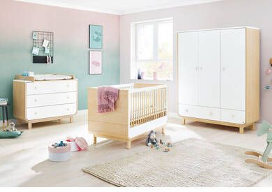 Pinolino ® Complete babykamerset Round breed groot, met kinderbed, kast en commode, made in europe(set, 3 stuks )