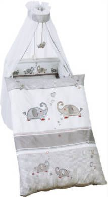 Roba ® Toebehoren voor hemelbed Jumbo twins grijs 4 delig, met overtrekset, hoofdbeschermer en hemel