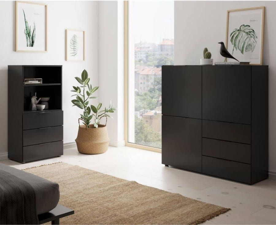 FMD Ladekast met 3 deuren en 3 lades zwart