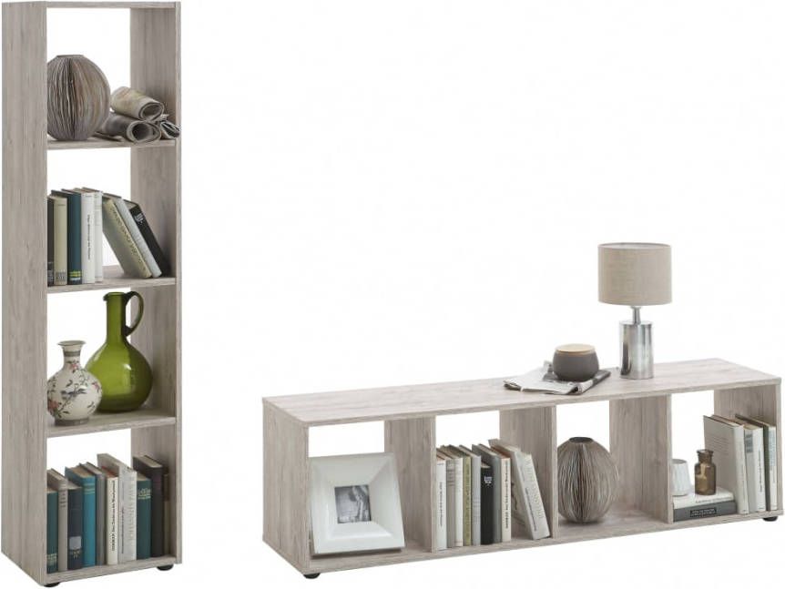 FMD Roomdivider Mega 4 vakken lichtgrijs eikenkleur Leen Bakker