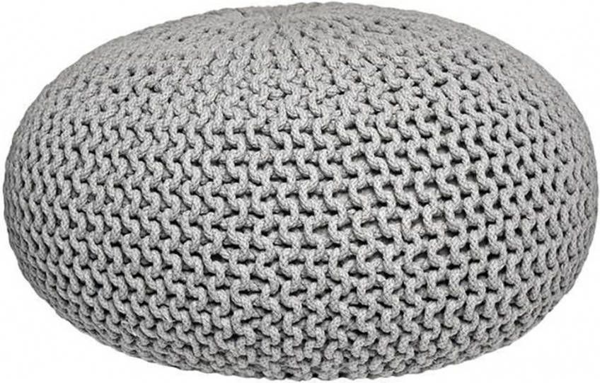 LABEL51 Poef Knitted', 70 x 35cm, kleur Lichtgrijs