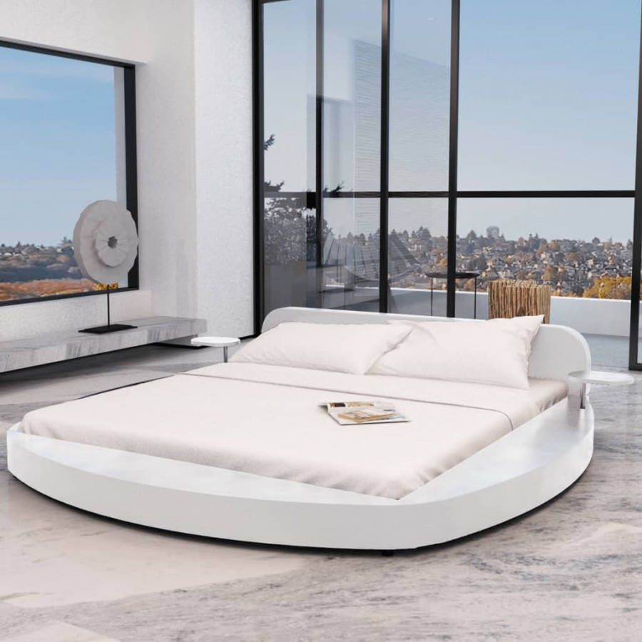 vidaXL Bed met matras 180x200 cm rond kunstleer wit