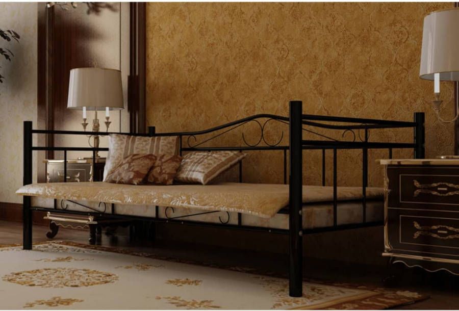 vidaXL Bed met traagschuim matras metaal zwart 90x200 cm