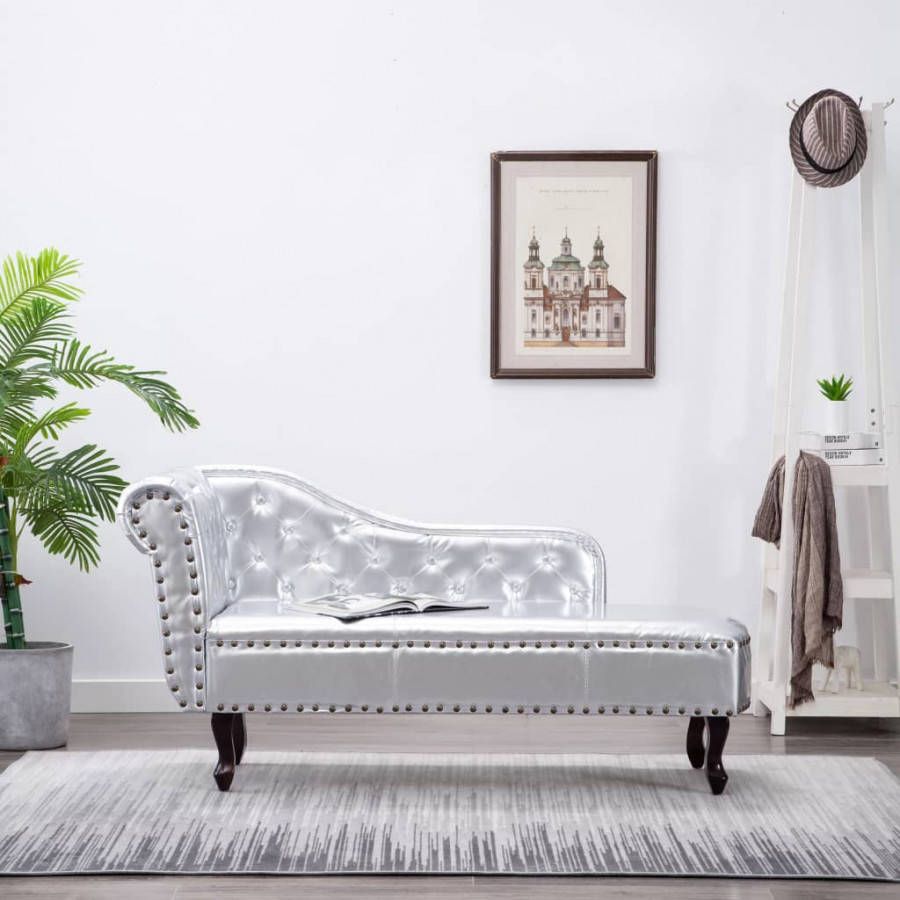 VIDAXL Chaise longue kunstleer zilverkleurig