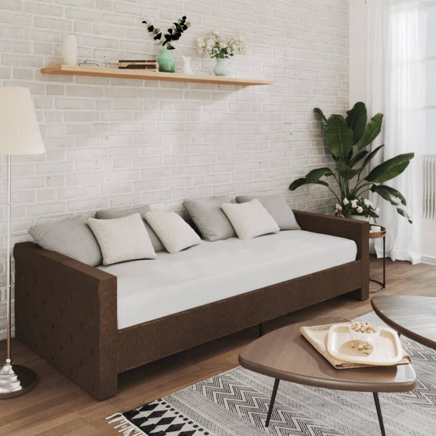 VIDAXL Slaapbank met matras en USB stof donkerbruin 90x200 cm