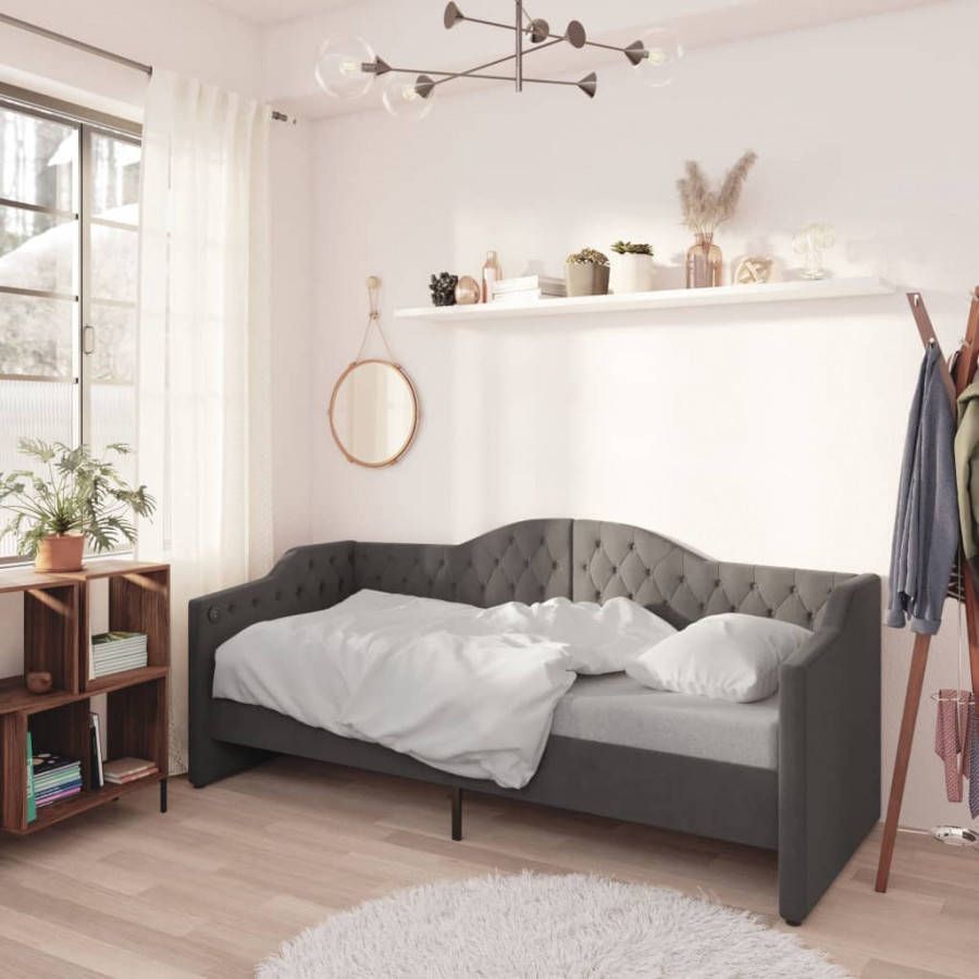 VIDAXL Slaapbank met matras en USB stof donkergrijs 90x200 cm