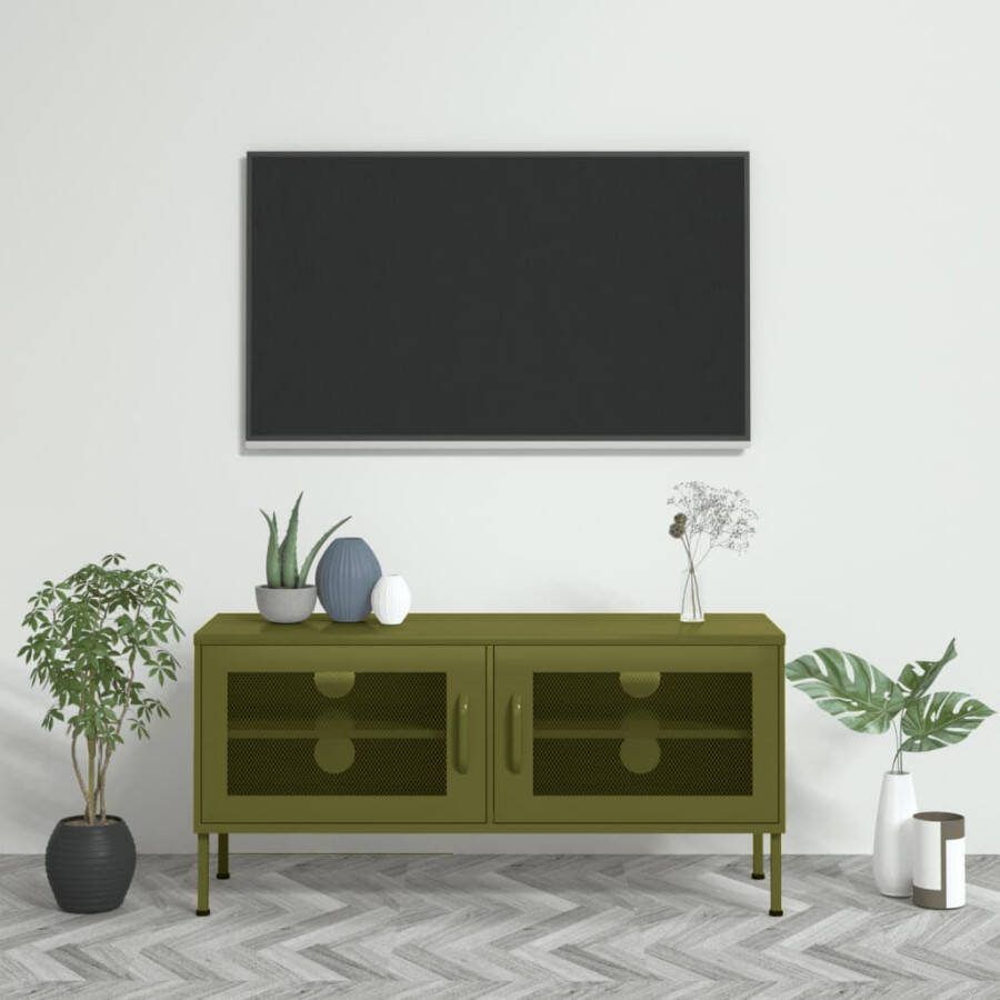 VIDAXL Tv meubel 105x35x50 cm staal olijfgroen