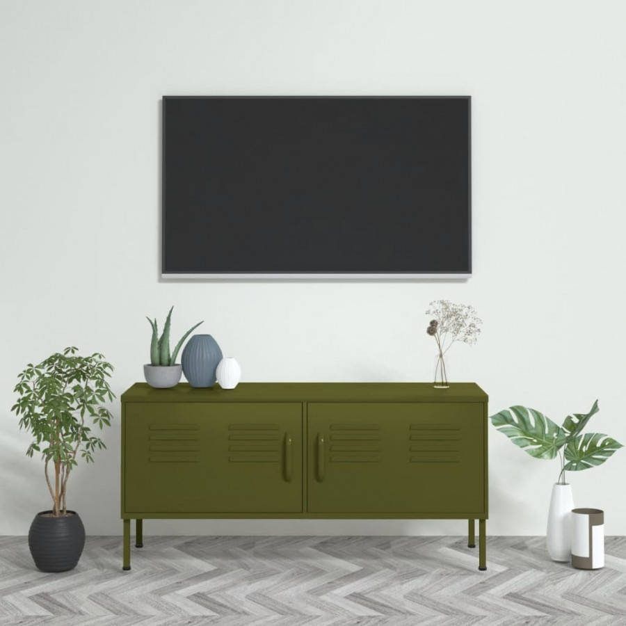 VIDAXL Tv meubel 105x35x50 cm staal olijfgroen