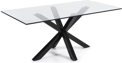 Kave Home Glazen eettafel 'Argo' met zwart onderstel, 200 x 100cm