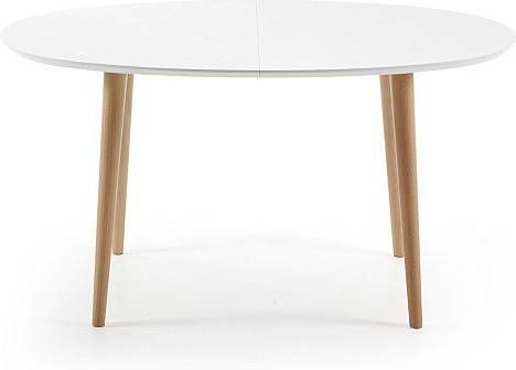 Kave Home Uitschuifbare Ovale Eettafel 'Oqui' 140 220 x 90cm, kleur Wit