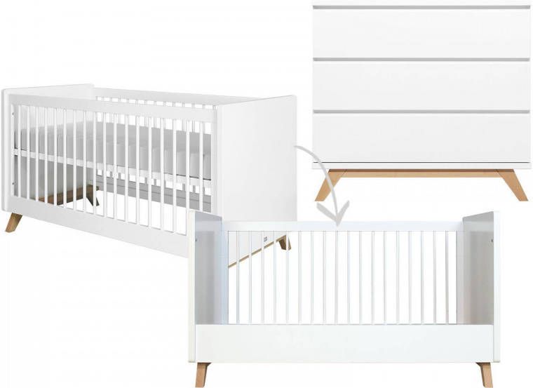 bopita Babykamer Lynn 2 delig ombouwbaar 70 x 140 cm wit/natuur