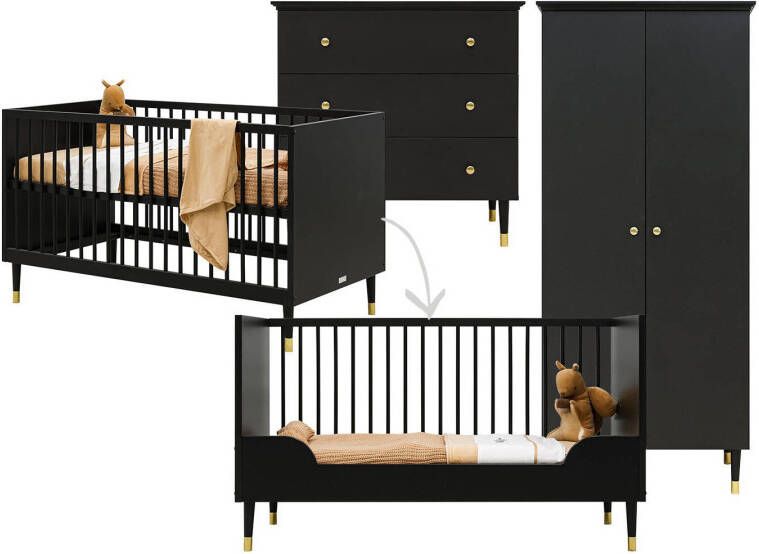 bopita Bab yzimmer Clo&#xEB, 3 delig 70 x 140 cm cabriolet mat zwart