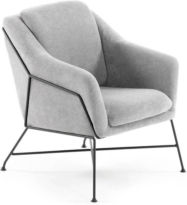 Kave Home Brida fauteuil in lichtgrijs met zwart stalen poten