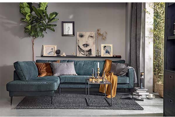 vtwonen Hoekbank 'Crew' Links, Suède look, kleur Petrol